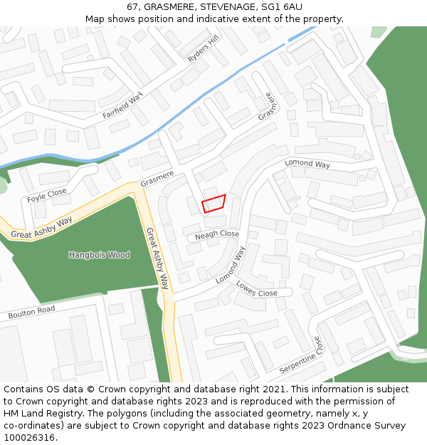 67, GRASMERE, STEVENAGE, SG1 6AU: Location map and indicative extent of plot