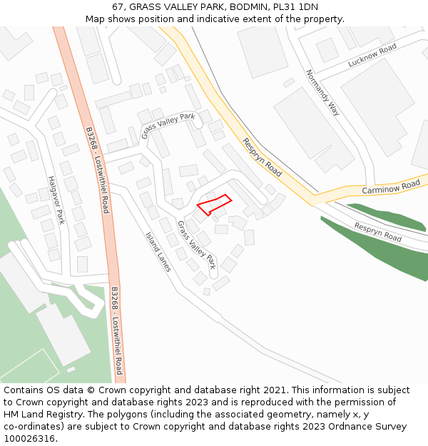 67, GRASS VALLEY PARK, BODMIN, PL31 1DN: Location map and indicative extent of plot