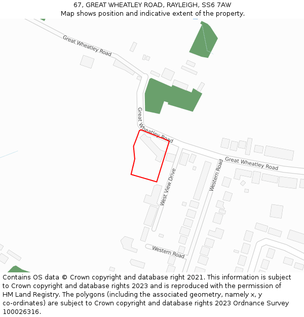 67, GREAT WHEATLEY ROAD, RAYLEIGH, SS6 7AW: Location map and indicative extent of plot