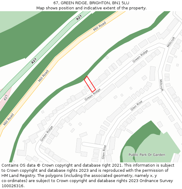 67, GREEN RIDGE, BRIGHTON, BN1 5LU: Location map and indicative extent of plot