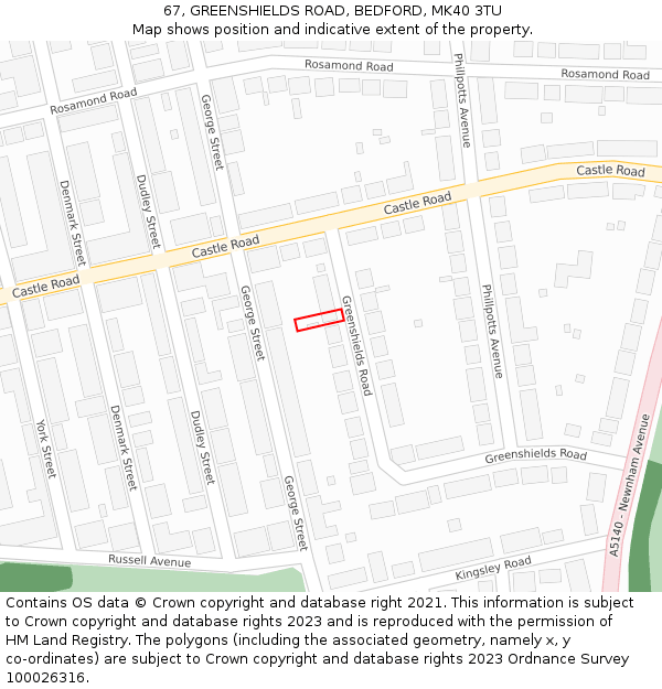 67, GREENSHIELDS ROAD, BEDFORD, MK40 3TU: Location map and indicative extent of plot