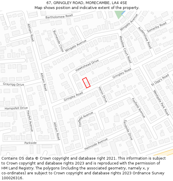 67, GRINGLEY ROAD, MORECAMBE, LA4 4SE: Location map and indicative extent of plot