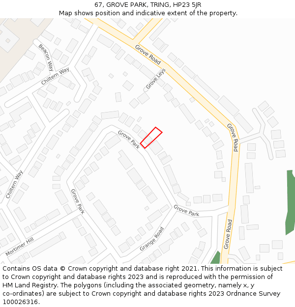 67, GROVE PARK, TRING, HP23 5JR: Location map and indicative extent of plot