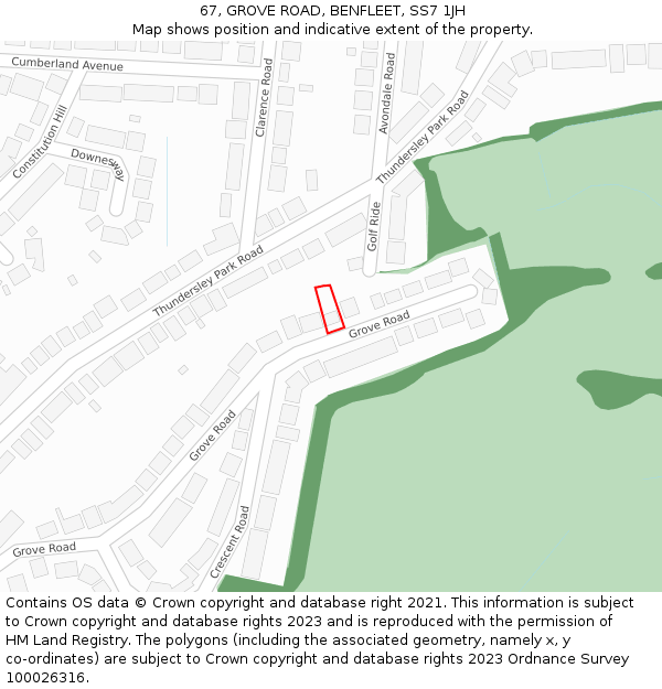 67, GROVE ROAD, BENFLEET, SS7 1JH: Location map and indicative extent of plot