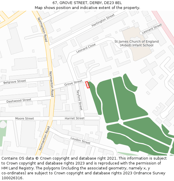 67, GROVE STREET, DERBY, DE23 8EL: Location map and indicative extent of plot