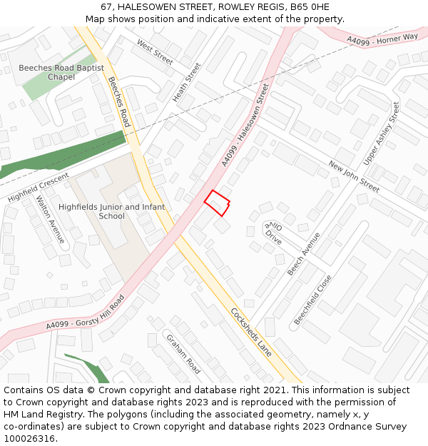 67, HALESOWEN STREET, ROWLEY REGIS, B65 0HE: Location map and indicative extent of plot