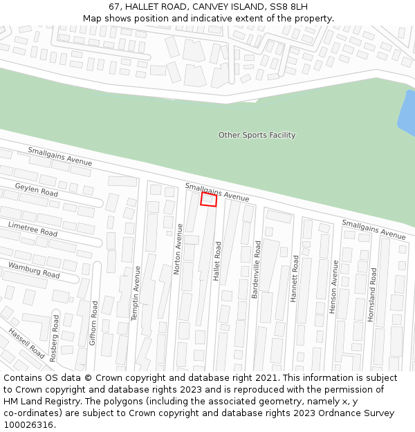 67, HALLET ROAD, CANVEY ISLAND, SS8 8LH: Location map and indicative extent of plot