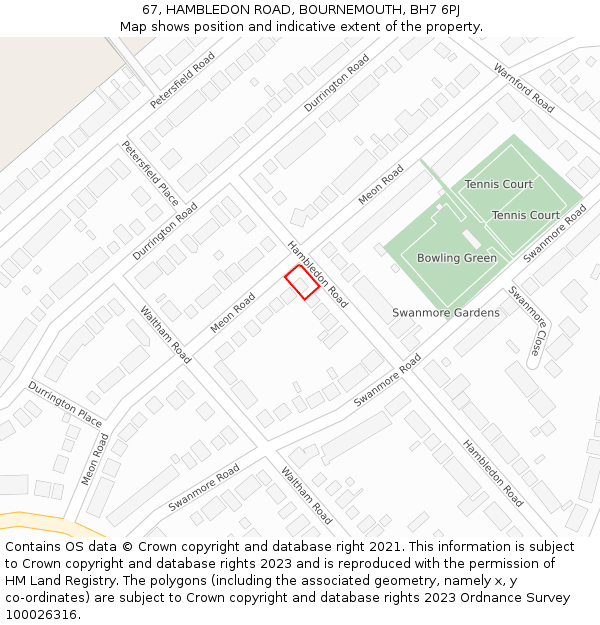 67, HAMBLEDON ROAD, BOURNEMOUTH, BH7 6PJ: Location map and indicative extent of plot