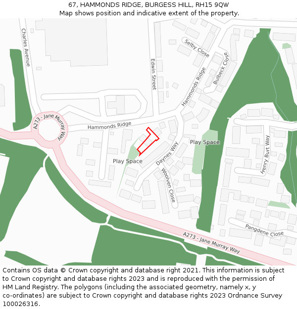 67, HAMMONDS RIDGE, BURGESS HILL, RH15 9QW: Location map and indicative extent of plot