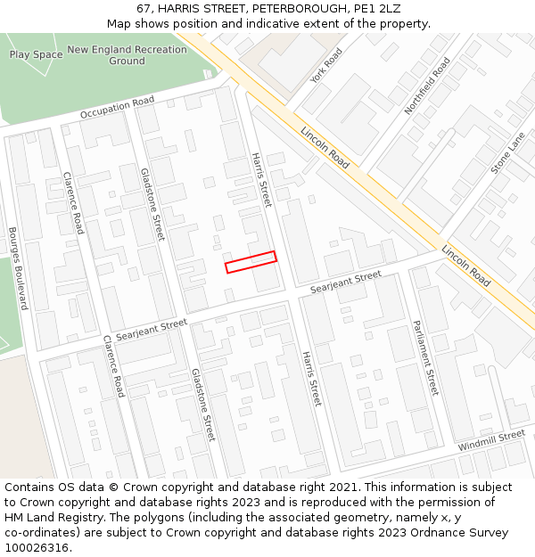 67, HARRIS STREET, PETERBOROUGH, PE1 2LZ: Location map and indicative extent of plot