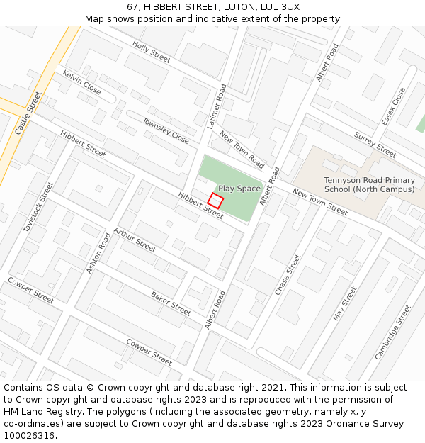 67, HIBBERT STREET, LUTON, LU1 3UX: Location map and indicative extent of plot