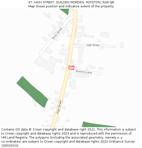 67, HIGH STREET, GUILDEN MORDEN, ROYSTON, SG8 0JR: Location map and indicative extent of plot