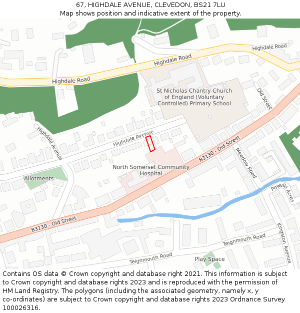 67, HIGHDALE AVENUE, CLEVEDON, BS21 7LU: Location map and indicative extent of plot