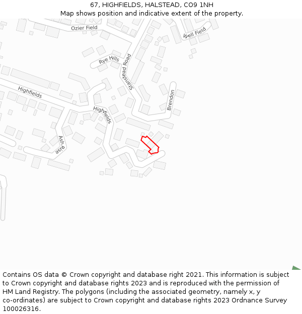 67, HIGHFIELDS, HALSTEAD, CO9 1NH: Location map and indicative extent of plot