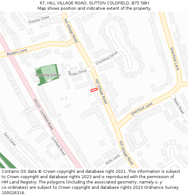 67, HILL VILLAGE ROAD, SUTTON COLDFIELD, B75 5BH: Location map and indicative extent of plot