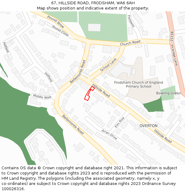 67, HILLSIDE ROAD, FRODSHAM, WA6 6AH: Location map and indicative extent of plot