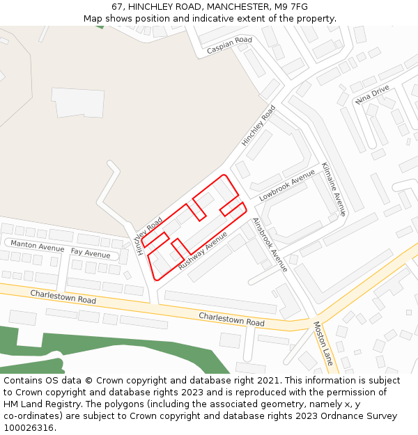 67, HINCHLEY ROAD, MANCHESTER, M9 7FG: Location map and indicative extent of plot