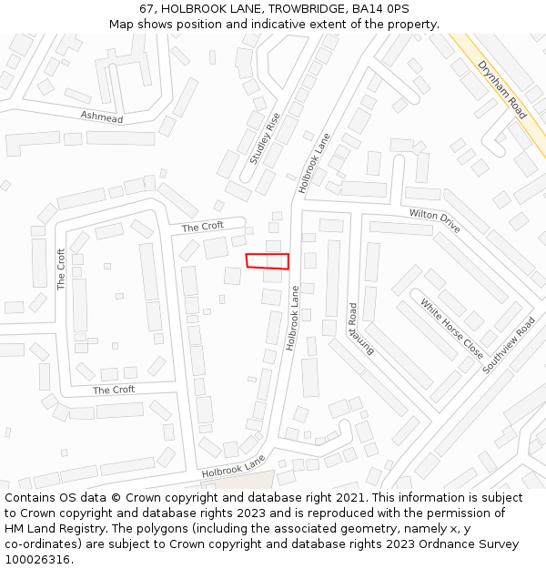 67, HOLBROOK LANE, TROWBRIDGE, BA14 0PS: Location map and indicative extent of plot