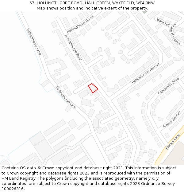67, HOLLINGTHORPE ROAD, HALL GREEN, WAKEFIELD, WF4 3NW: Location map and indicative extent of plot