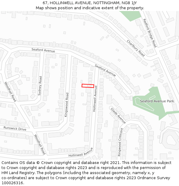 67, HOLLINWELL AVENUE, NOTTINGHAM, NG8 1JY: Location map and indicative extent of plot