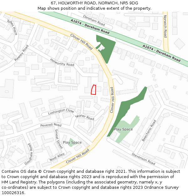 67, HOLWORTHY ROAD, NORWICH, NR5 9DG: Location map and indicative extent of plot