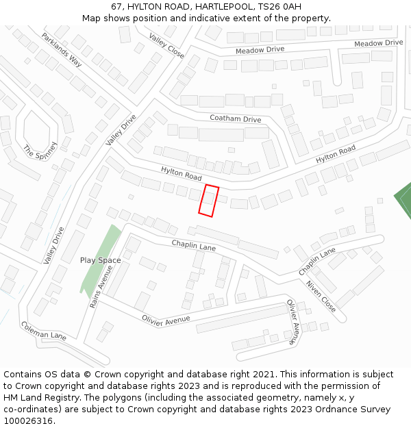 67, HYLTON ROAD, HARTLEPOOL, TS26 0AH: Location map and indicative extent of plot
