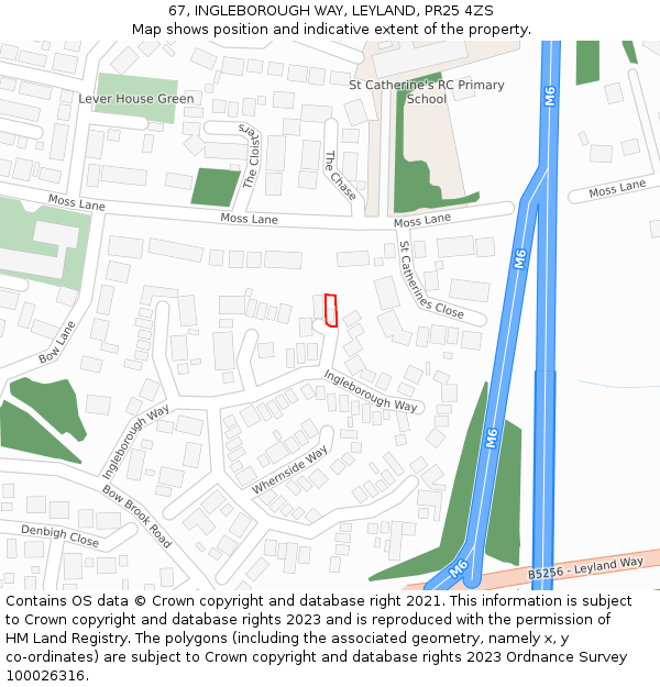 67, INGLEBOROUGH WAY, LEYLAND, PR25 4ZS: Location map and indicative extent of plot