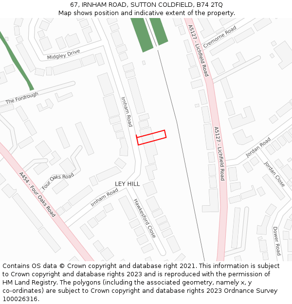 67, IRNHAM ROAD, SUTTON COLDFIELD, B74 2TQ: Location map and indicative extent of plot