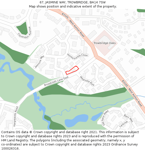 67, JASMINE WAY, TROWBRIDGE, BA14 7SW: Location map and indicative extent of plot