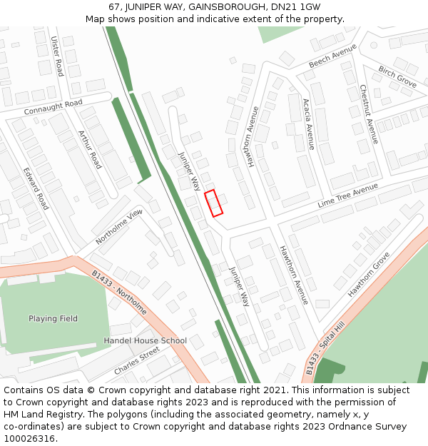 67, JUNIPER WAY, GAINSBOROUGH, DN21 1GW: Location map and indicative extent of plot