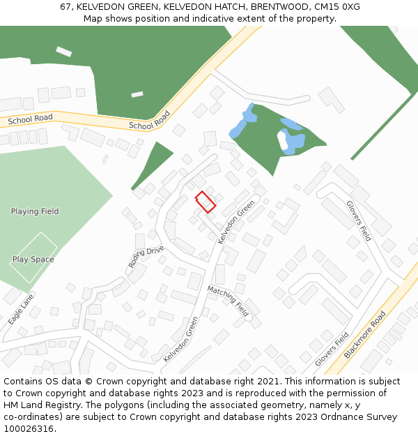 67, KELVEDON GREEN, KELVEDON HATCH, BRENTWOOD, CM15 0XG: Location map and indicative extent of plot