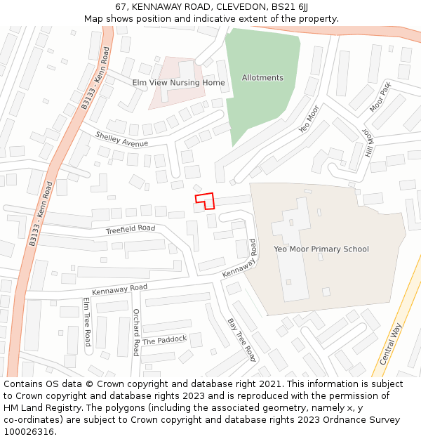 67, KENNAWAY ROAD, CLEVEDON, BS21 6JJ: Location map and indicative extent of plot