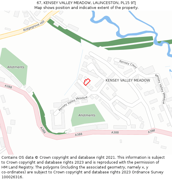 67, KENSEY VALLEY MEADOW, LAUNCESTON, PL15 9TJ: Location map and indicative extent of plot