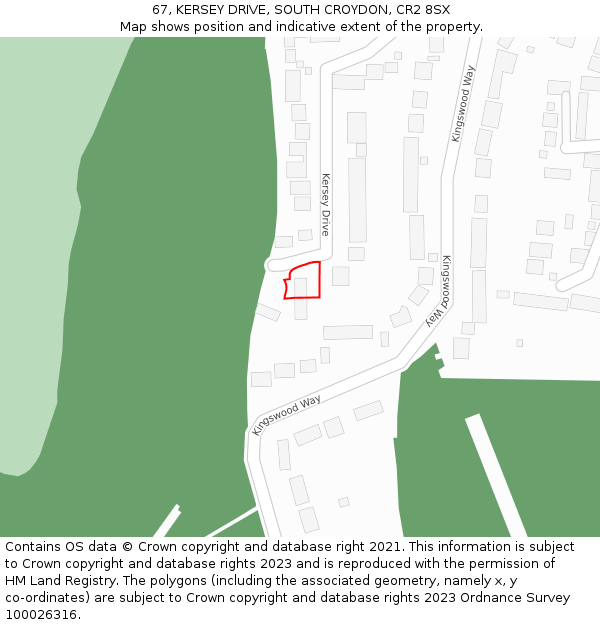 67, KERSEY DRIVE, SOUTH CROYDON, CR2 8SX: Location map and indicative extent of plot
