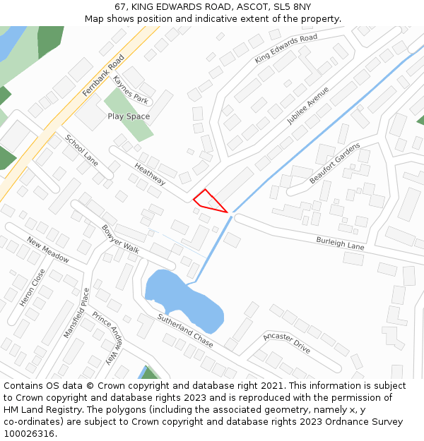 67, KING EDWARDS ROAD, ASCOT, SL5 8NY: Location map and indicative extent of plot