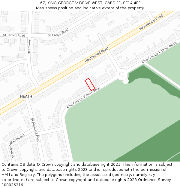 67, KING GEORGE V DRIVE WEST, CARDIFF, CF14 4EF: Location map and indicative extent of plot