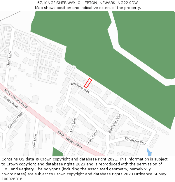 67, KINGFISHER WAY, OLLERTON, NEWARK, NG22 9DW: Location map and indicative extent of plot