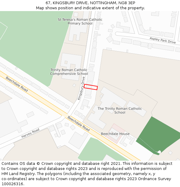 67, KINGSBURY DRIVE, NOTTINGHAM, NG8 3EP: Location map and indicative extent of plot
