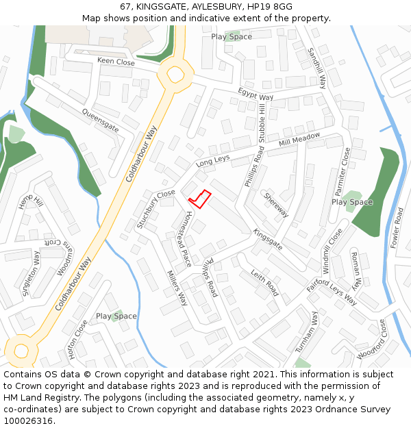 67, KINGSGATE, AYLESBURY, HP19 8GG: Location map and indicative extent of plot