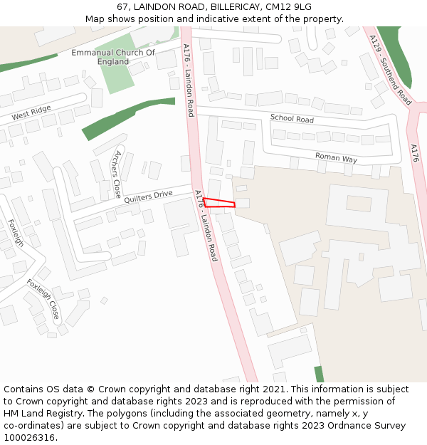67, LAINDON ROAD, BILLERICAY, CM12 9LG: Location map and indicative extent of plot