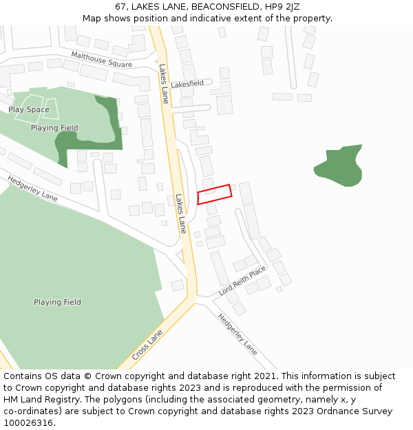 67, LAKES LANE, BEACONSFIELD, HP9 2JZ: Location map and indicative extent of plot