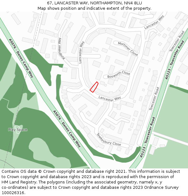 67, LANCASTER WAY, NORTHAMPTON, NN4 8LU: Location map and indicative extent of plot