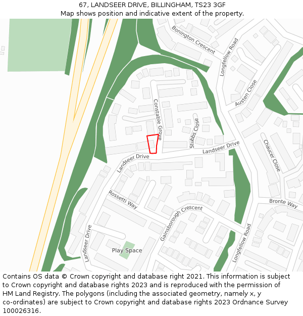 67, LANDSEER DRIVE, BILLINGHAM, TS23 3GF: Location map and indicative extent of plot