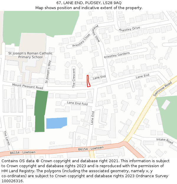 67, LANE END, PUDSEY, LS28 9AQ: Location map and indicative extent of plot