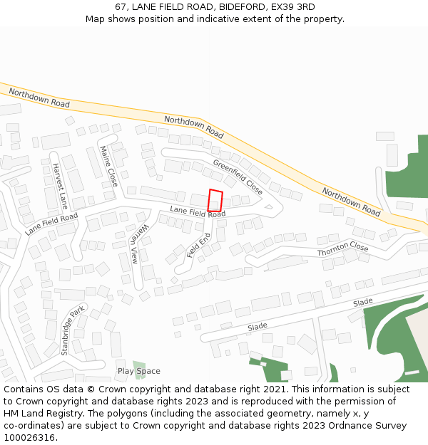 67, LANE FIELD ROAD, BIDEFORD, EX39 3RD: Location map and indicative extent of plot