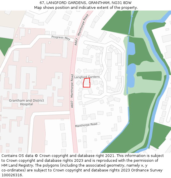 67, LANGFORD GARDENS, GRANTHAM, NG31 8DW: Location map and indicative extent of plot