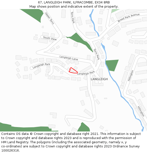 67, LANGLEIGH PARK, ILFRACOMBE, EX34 8RB: Location map and indicative extent of plot