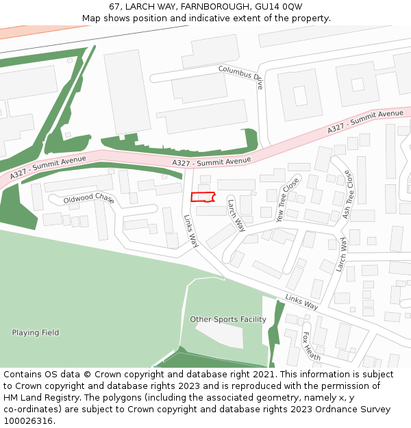 67, LARCH WAY, FARNBOROUGH, GU14 0QW: Location map and indicative extent of plot