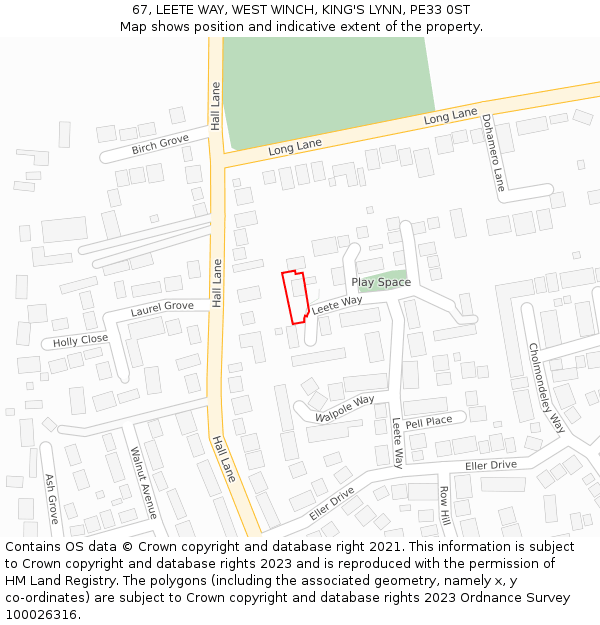 67, LEETE WAY, WEST WINCH, KING'S LYNN, PE33 0ST: Location map and indicative extent of plot