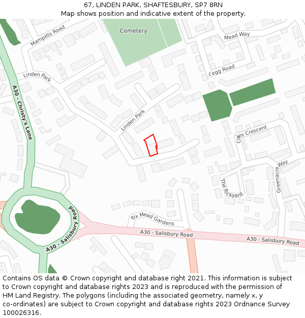 67, LINDEN PARK, SHAFTESBURY, SP7 8RN: Location map and indicative extent of plot